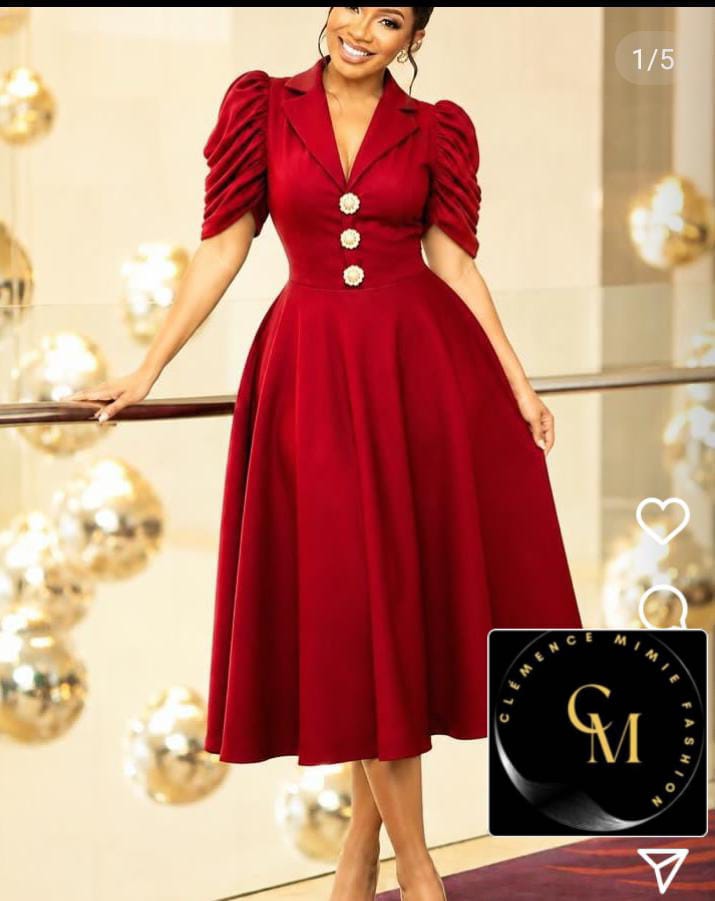 ROBE SATIN ROUGE CLO CROISE CEINTURE MARQUE — vue 1