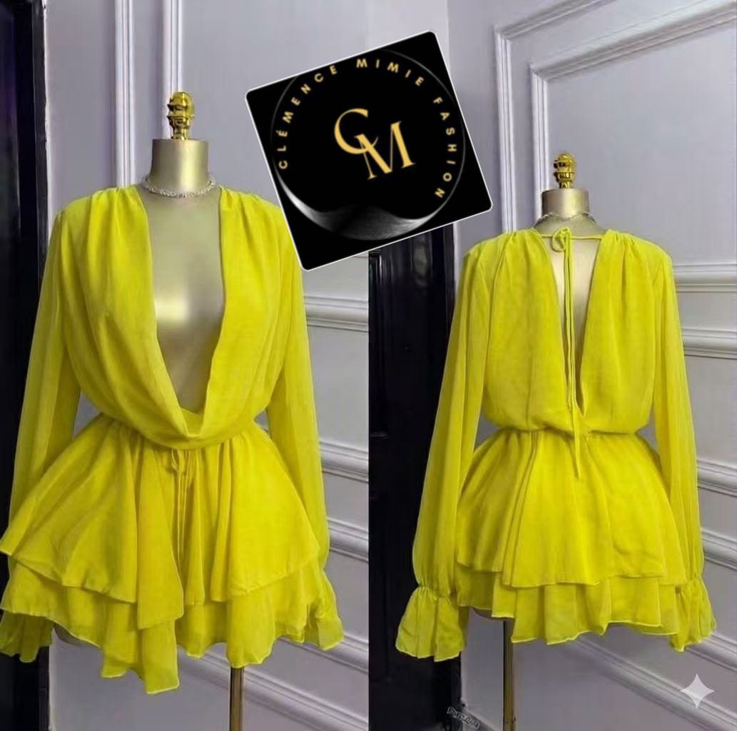 ROBE VOLANT JAUNE CITRON — vue 1