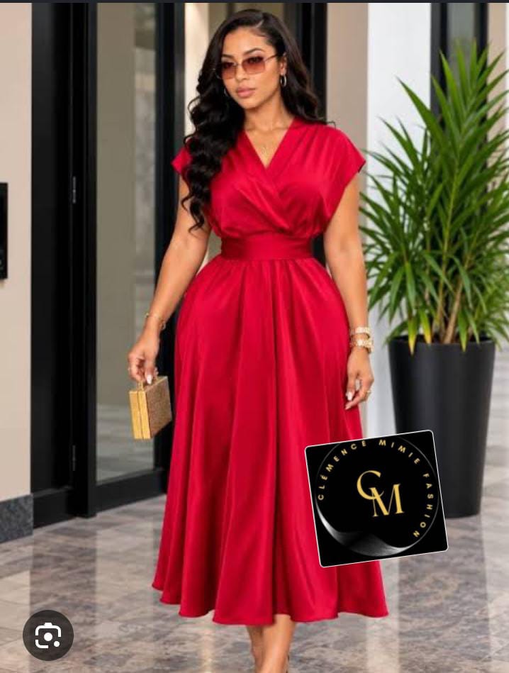 ROBE PORTE FEUILLE SATIN ROUGE — vue 1